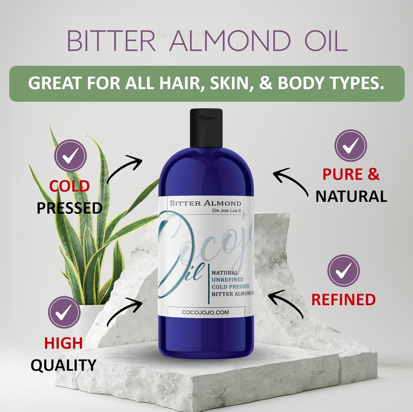 Pure Bitter Almond Oil - Unrefined Cold Pressed 32 oz | All-Natural for Hair, Face, Skin & Nails