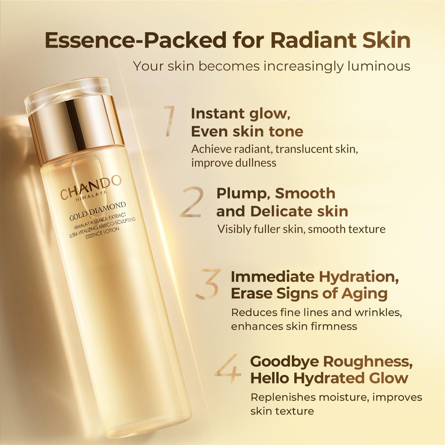 CHANDO HIMALAYA Gold Diamond Peptide-Enriched Toner(200ml/6.76oz) - Ultra Vitalizing, Micro-Sculpting, Refreshing, Hydrating, Repairing Moisturizing Toner with Tri-peptide, Hyaluronic Acid