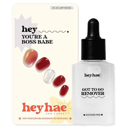Semi Cured Gel Nail Strips Bundle - Boss Babe Design + Got To Go Remover (2 Pack)