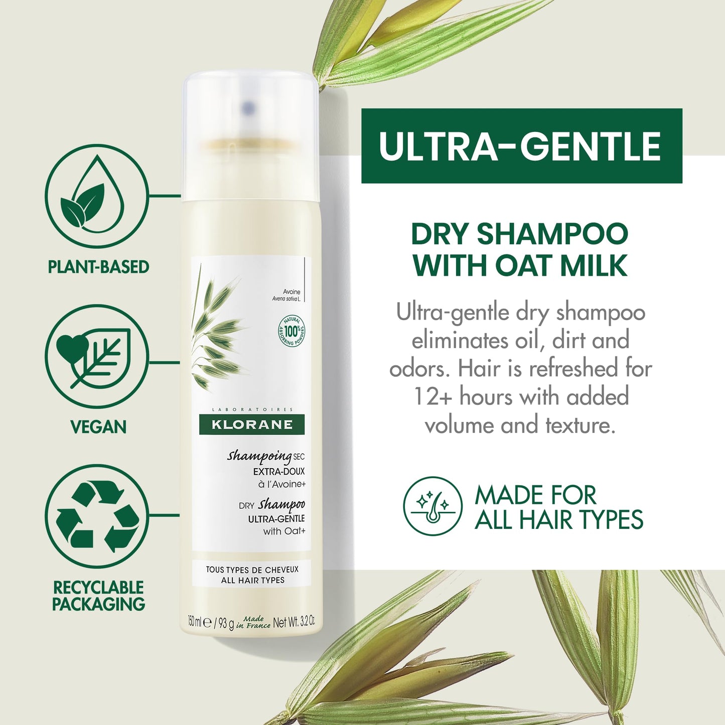 Klorane Ultra-Gentle Dry Shampoo with Oat Milk