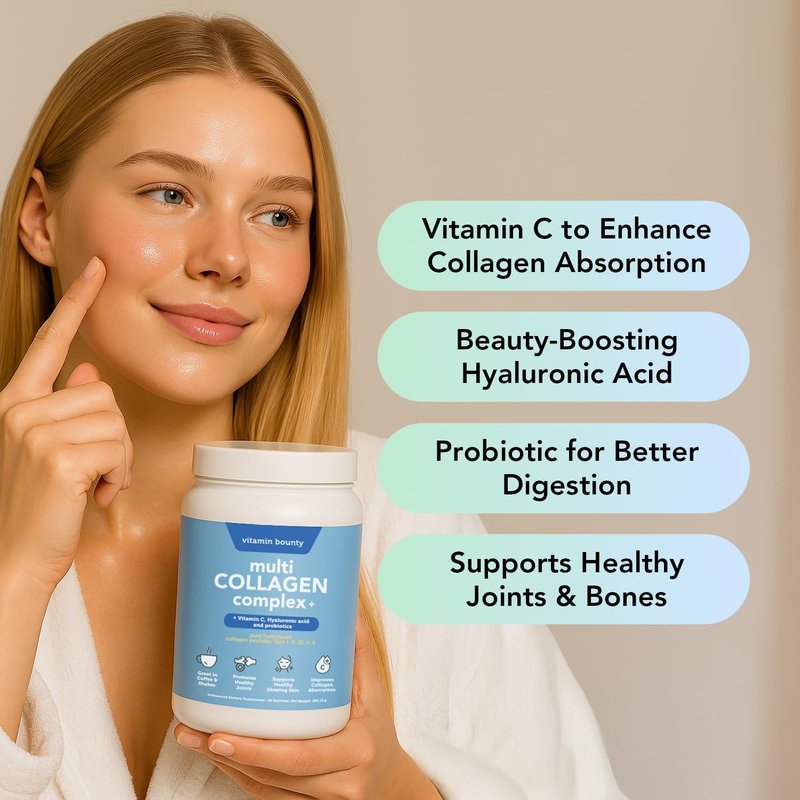 Multi Collagen Peptides Powder for Men & Women | 5 Types Hydrolyzed Collagen Protein with Probiotics & Vitamin C - 28 Servings