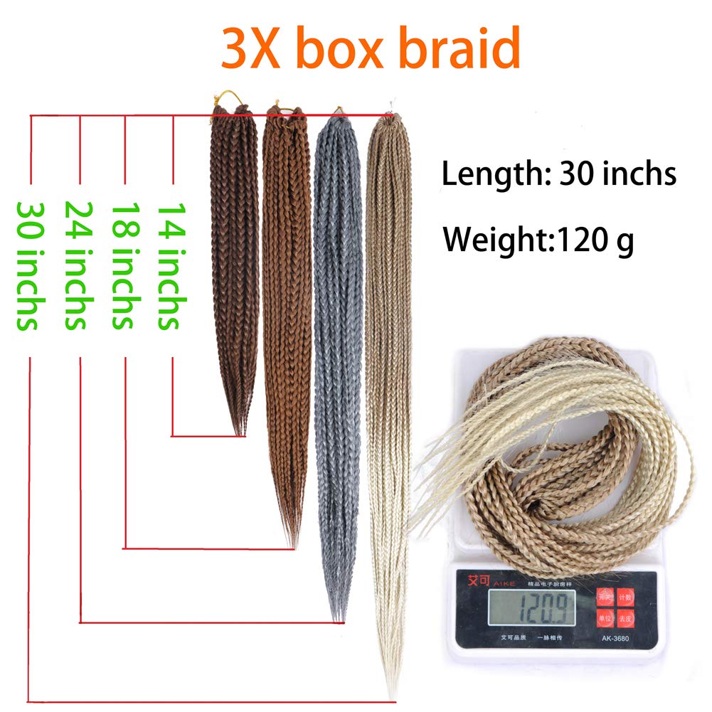 Mayloss 6 Packs/Lot (14/18/24/30) inch 1cm 20 Strands/Pack Thin 3X Box Braid Crochet Hair Extensionin Diameter 3X Synthetic Braid Hair Extensions Crochet Braids Hair Color(30Inch T1B/27)
