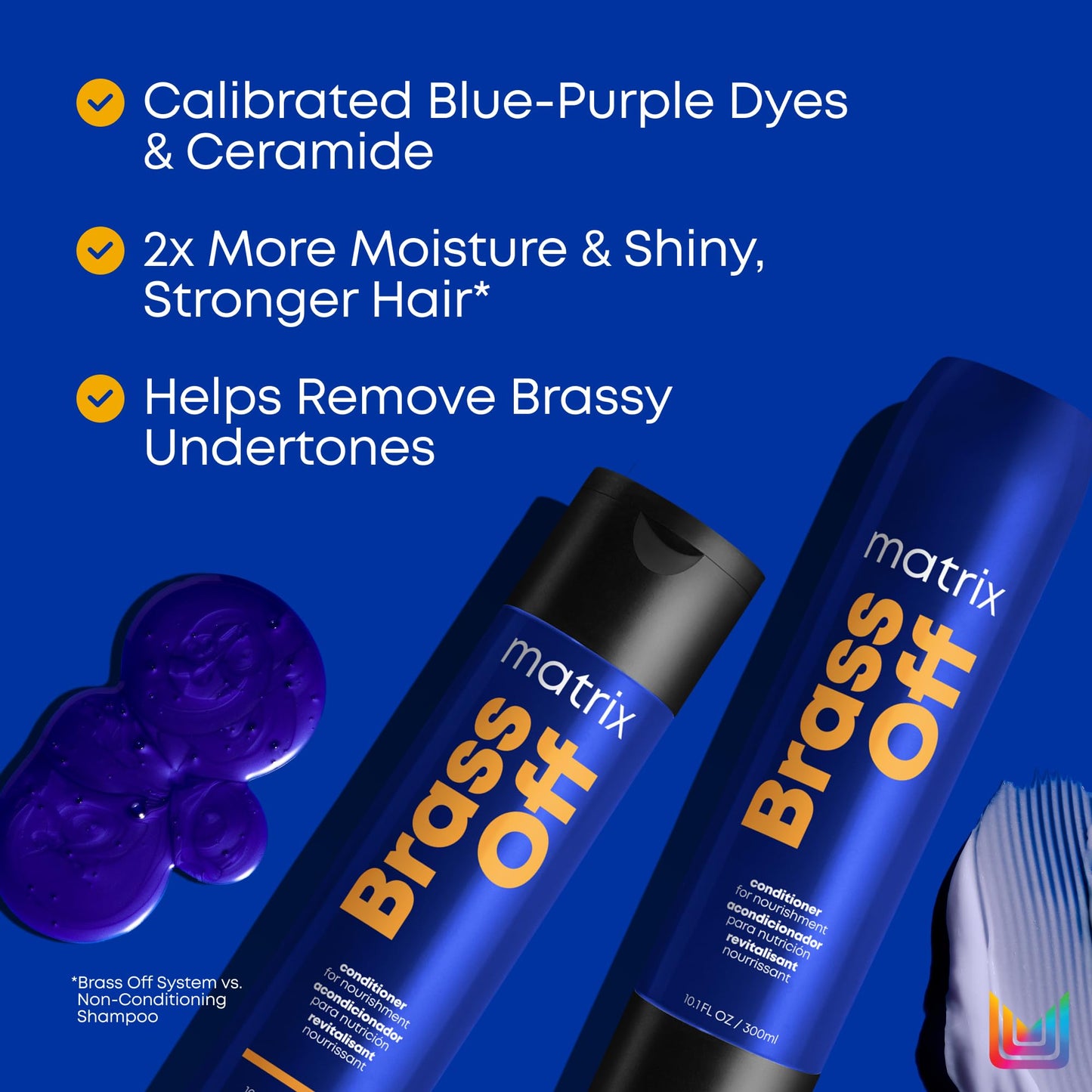 Matrix Brass Off Blue Shampoo and Pigmented Conditioner Set | Removes Brassy Orange Undertones | Toning Conditioner For Lightened Brunettes | For Color Treated Hair | Premium Salon Conditioner | Vegan
