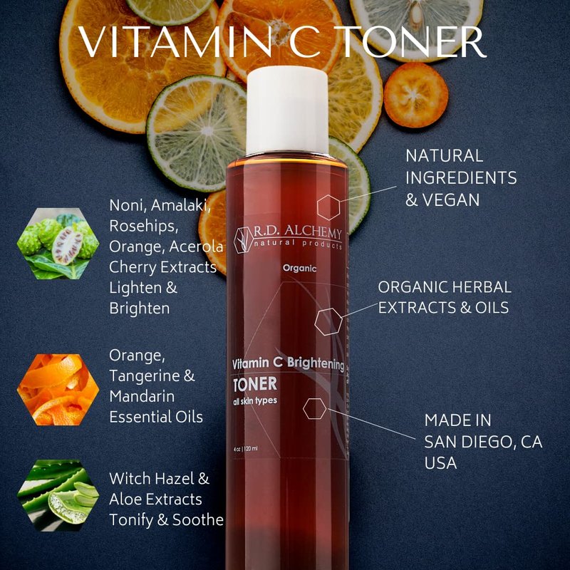 RD Alchemy - Natural & Organic Vitamin C Facial Toner - Brighten, Tighten & Tone Large Pores and Spots with Vitamin C-Rich Herbal Extracts for a Radiant, Refreshed Complexion.