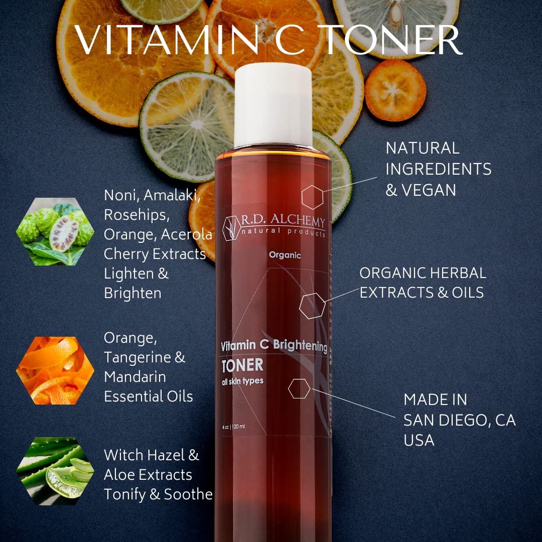 RD Alchemy - Natural & Organic Vitamin C Facial Toner - Brighten, Tighten & Tone Large Pores and Spots with Vitamin C-Rich Herbal Extracts for a Radiant, Refreshed Complexion.