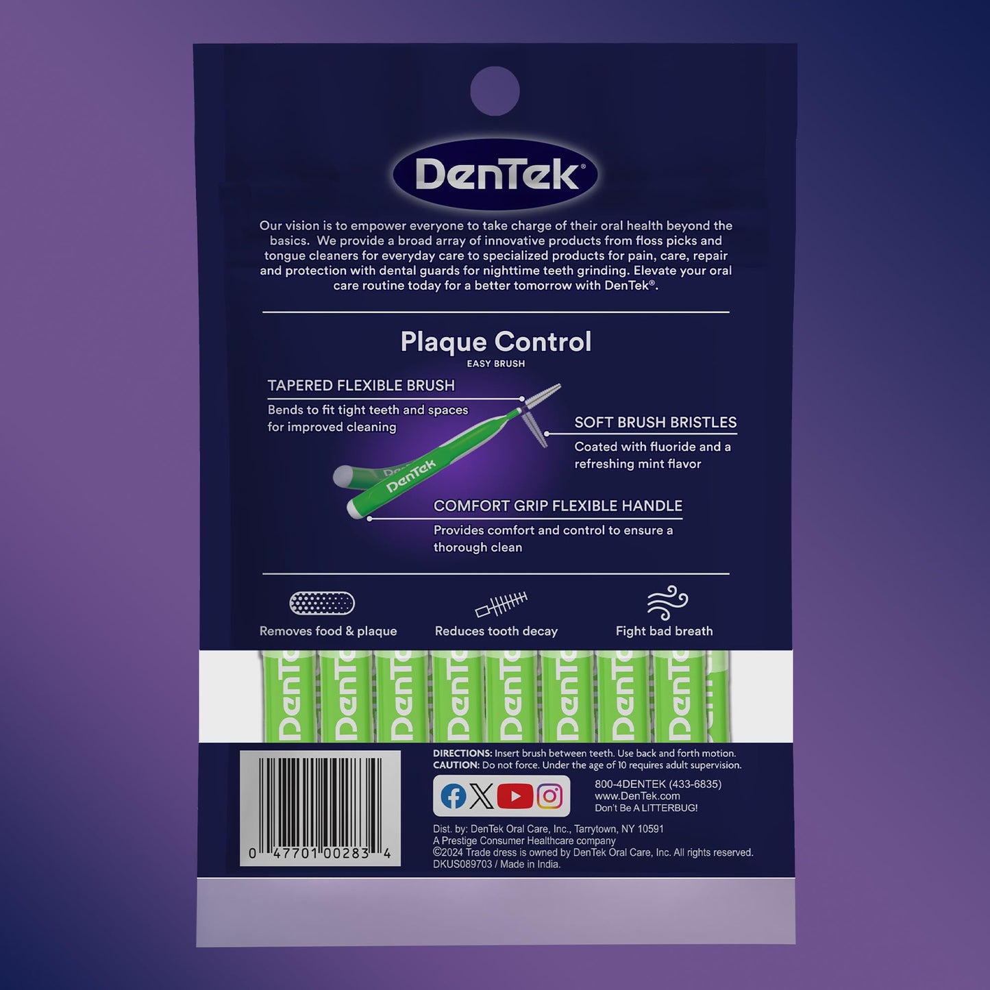 Dentek Interdental Brushes - Tight, 16 Count, 6 Pack - Easy-Brush Interdental Plaque Remover with Fluoride - Cleans Tight Spaces Around Teeth, Braces & Other Dental Appliances