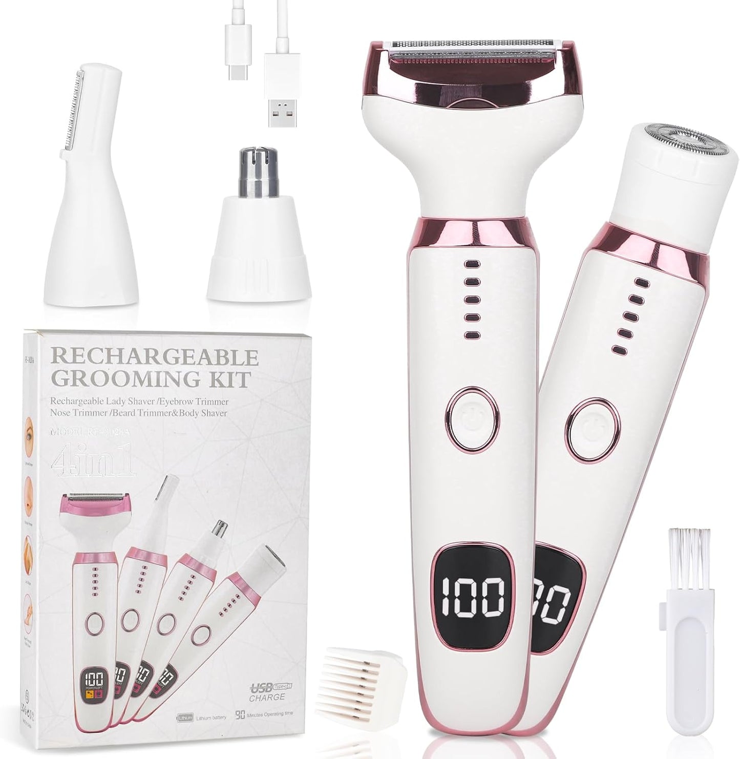 Electric Razor for Women & Men - 4-in-1 Wet & Dry Hair Removal Kit with LED Display | Rechargeable Facial & Body Groomer (Multicolor)