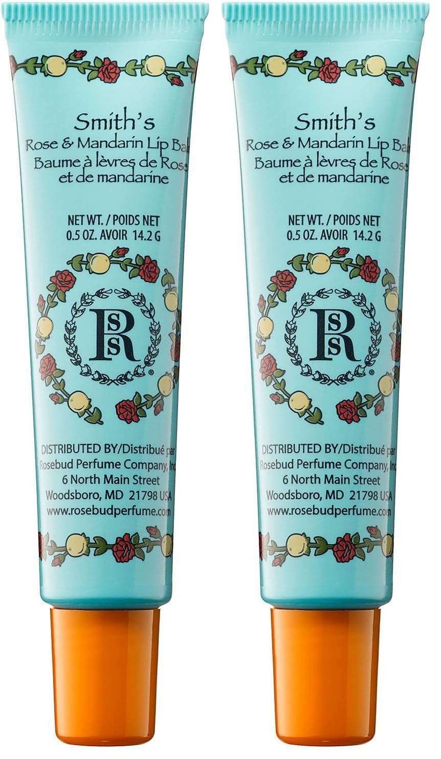 Rosebud Perfume Co. 1678663 Mandarin and Rose Lip Balm Tube 0.5 oz (Pack of 2)