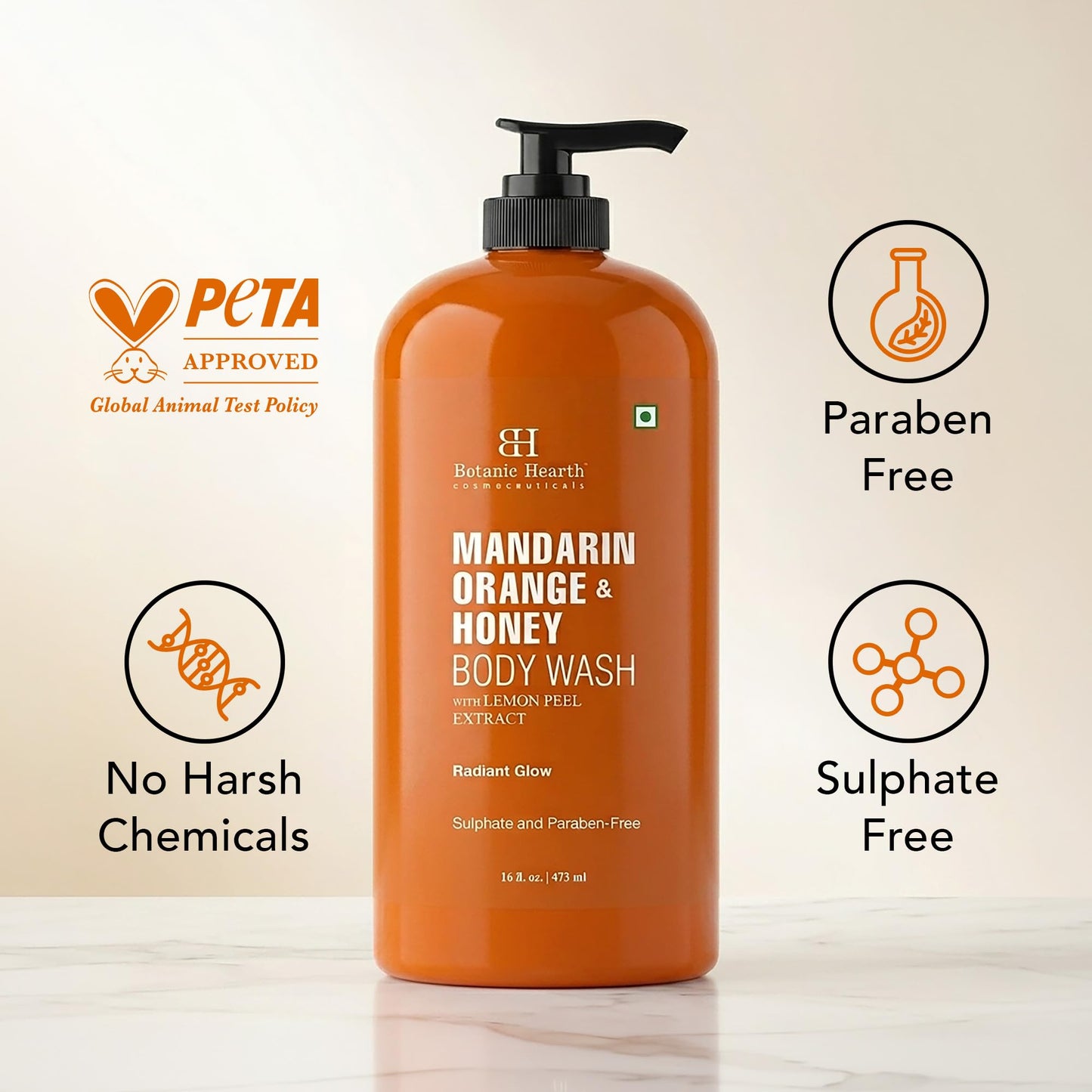 Botanic Hearth Mandarin Orange & Honey Body Wash – Refreshing Shower Gel with Lemon Peel Extract, Brightening & Hydrating Formula, Sulfate & Paraben Free – 16 fl oz