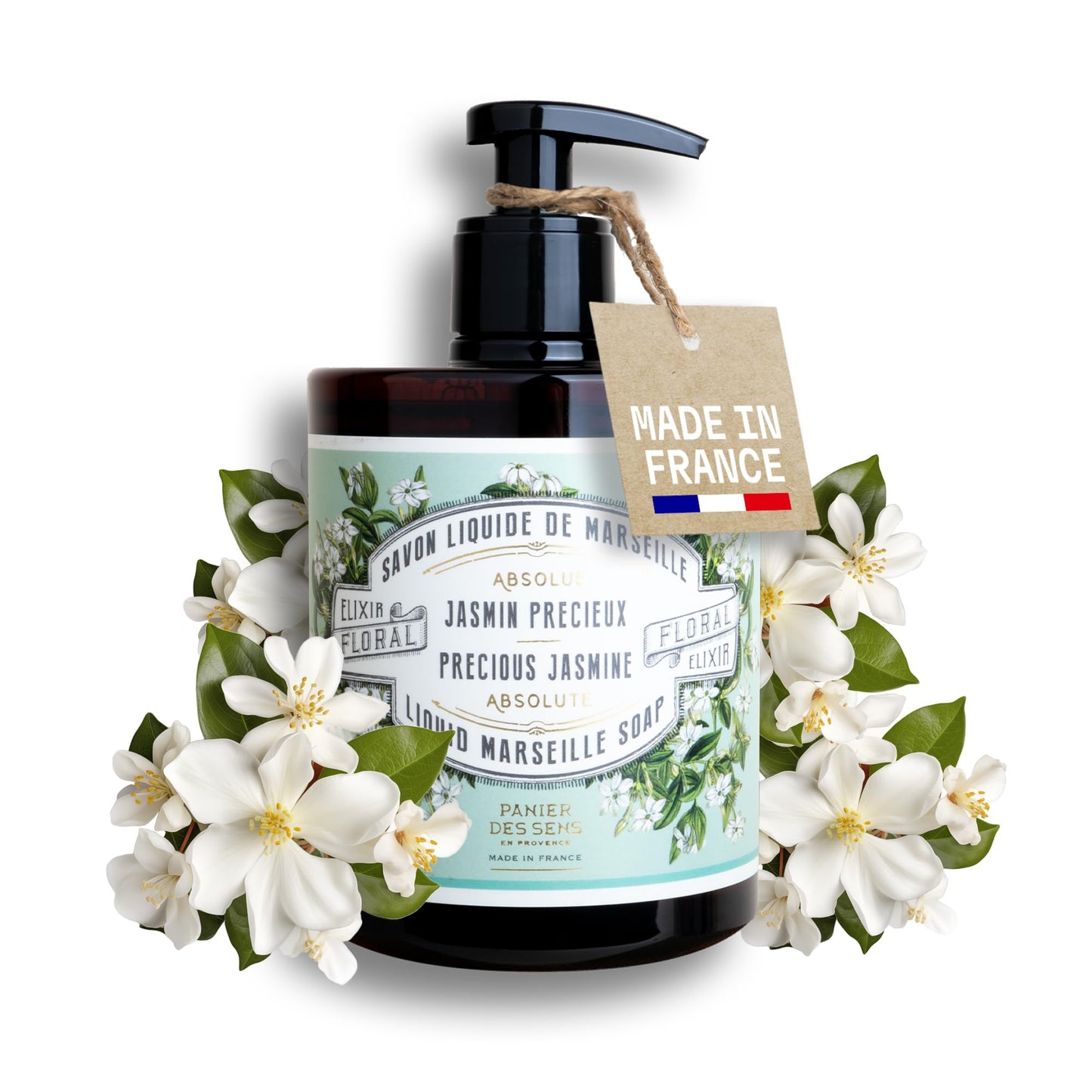 Panier des Sens Jasmine Hand Soap - Premium Liquid Soap for Kitchen and Bathroom – French Savon de Marseille, Natural Hand Wash (97% Ingredients), Gentle & Moisturizing, 16.9 fl oz