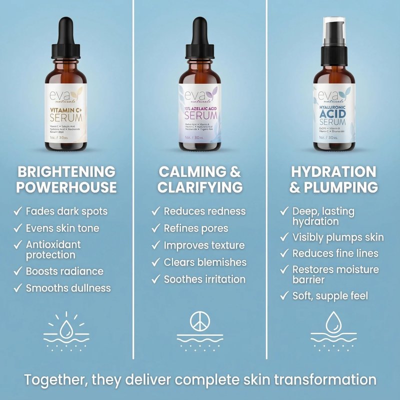 Eva Naturals Azelaic Acid Skincare Serum for Face – Facial Care with Niacinamide & Hyaluronic Acid Formula for Redness Soothing, Acne Breakouts, Uneven Skin Texture, Fragrance Free (1 Fl Oz)