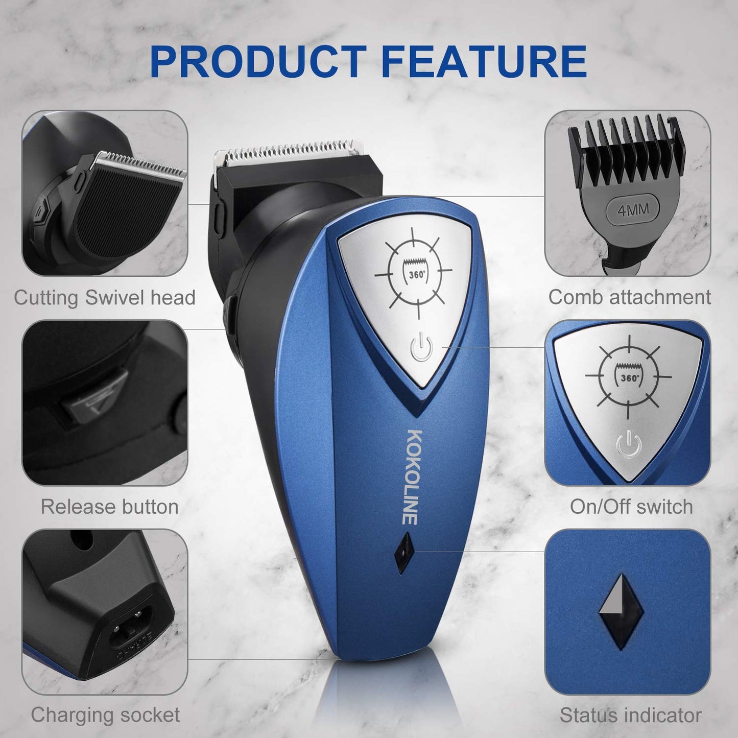 Kokoline Hair Clipper for Men,Balder Pro Head Shaver,Cordless Barber Self Haircut Kit,Head Trimmer for Bald Men,Beard Trimmer,Buzz Cut Razor,Professional Electric Razor,2025122201