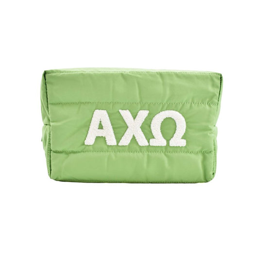 Sorority Shop Alpha Chi Omega Makeup Bag - Puffer Style with Sorority Letters, Travel Cosmetic Bag with Zipper Closure, Perfect Alpha Chi Omega Sorority Gifts for Women