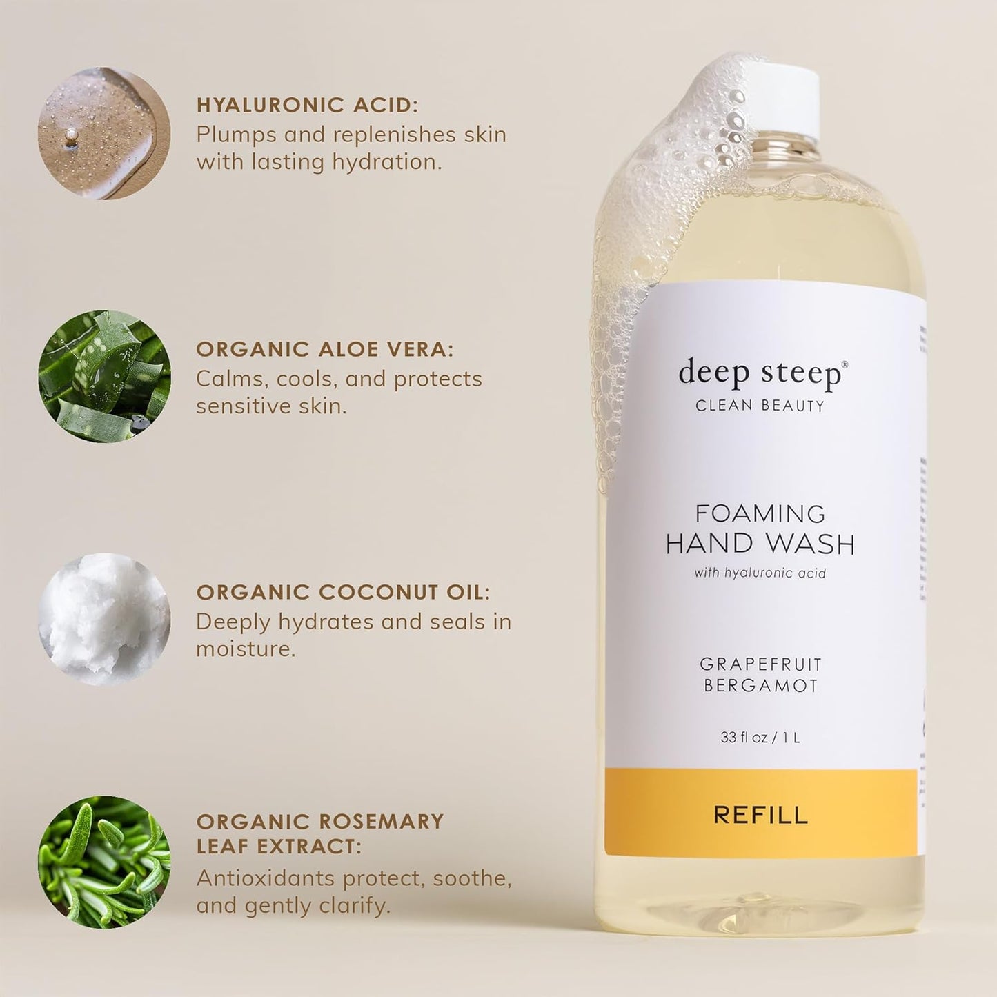 Deep Steep Foaming Hand Wash - Grapefruit Bergamot Refill | 33oz Gentle Aloe Cleanser with Argan Oil & Shea Butter