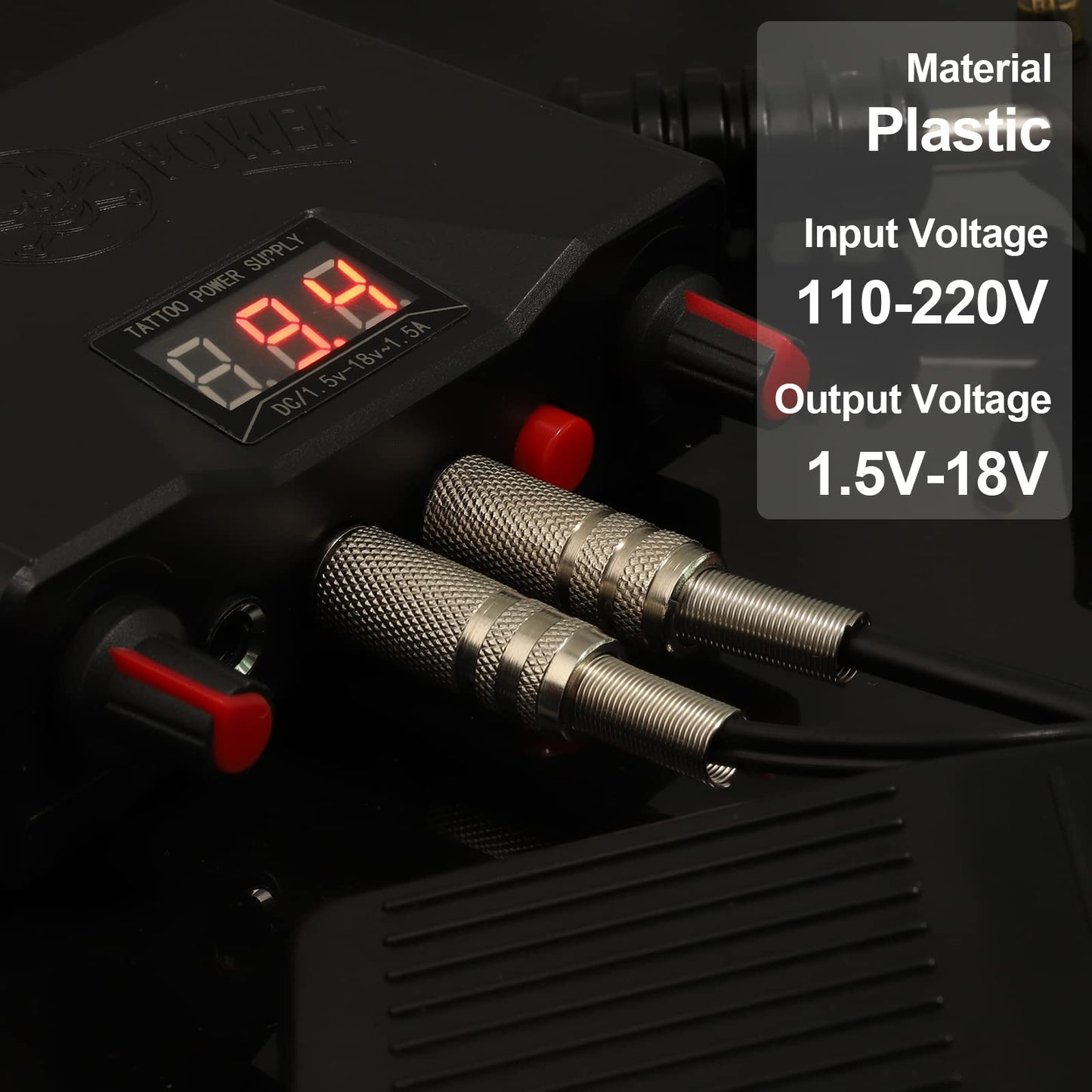 Narkysus Dual Digital Tattoo Machine Power Supply Kit with Foot Pedal and Clip Cord