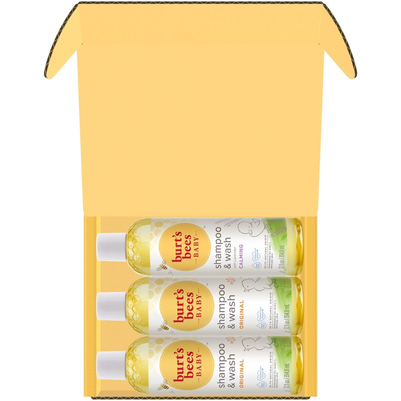 Burt's Bees Baby Shampoo and Body Wash Bundle, 2 Original and 1 Calming with Lavender Tear Free Baby Soap, 12 Fl Oz, 3 Count