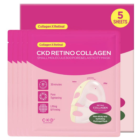 CKD Retino Collagen Gel Face Mask Sheet (5 Pack) for Glass Glow Skin, Pore Minimizing, Elasticity and Boosting Firmness. Suitable for All Skin Types. Korean Skincare.