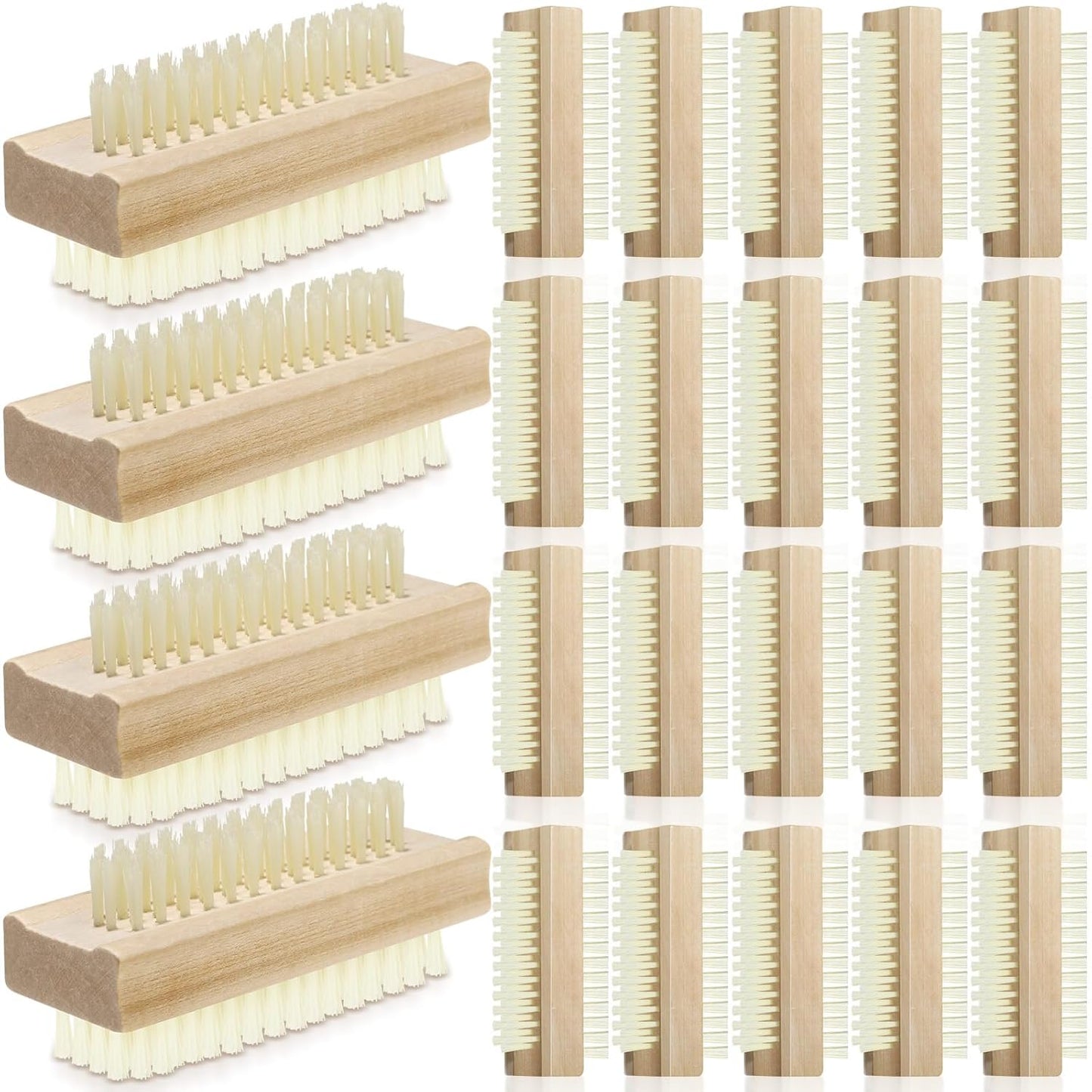 Wooden Nail Brush Set - 24 Pack Two-Sided Heavy Duty Stiff Scrubber for Nails & Toes | Non-Slip Design