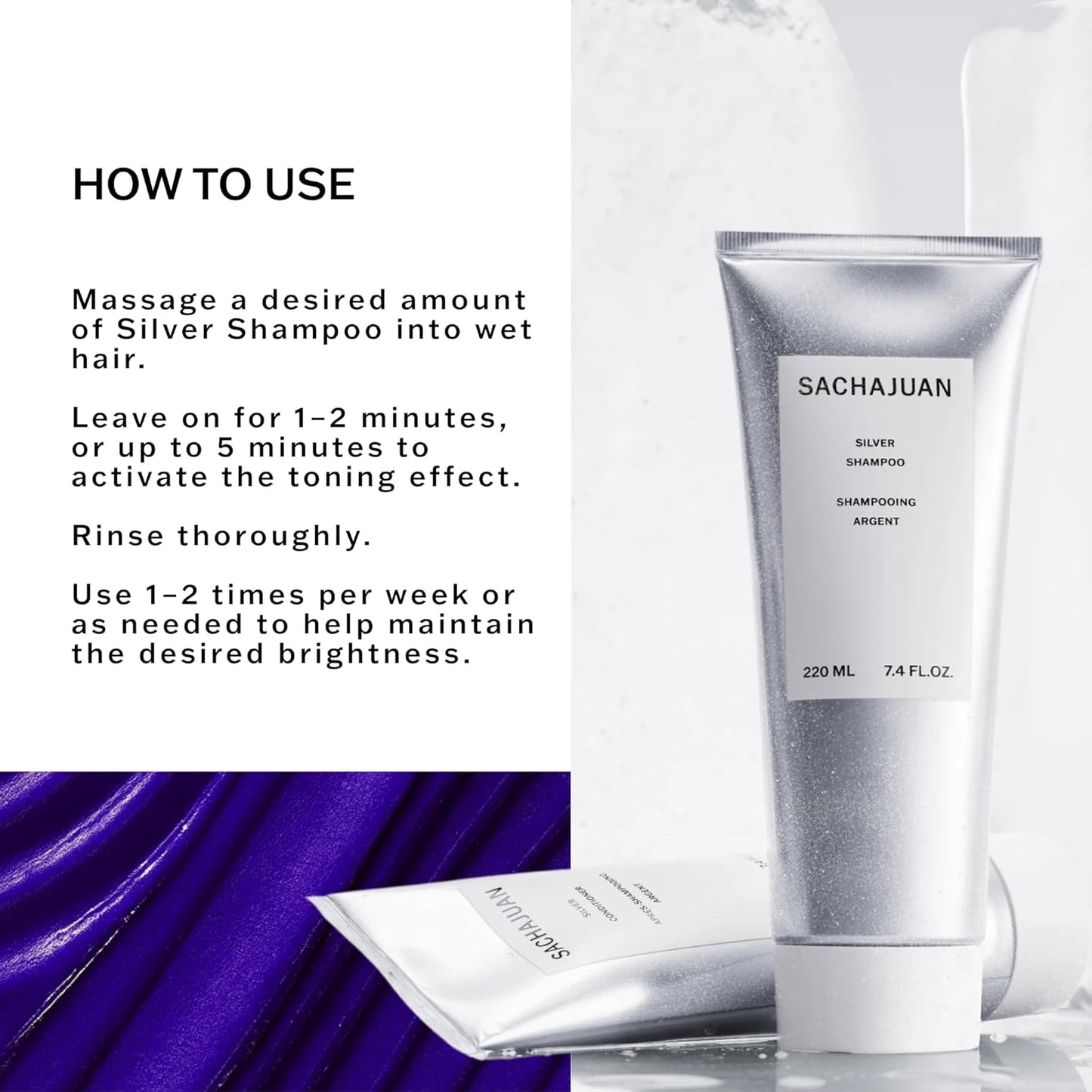 SACHAJUAN Silver Shampoo - Purple Shampoo for Blonde & Gray Hair | Neutralizes Yellow Tones & Adds Shine | 7.4 fl oz