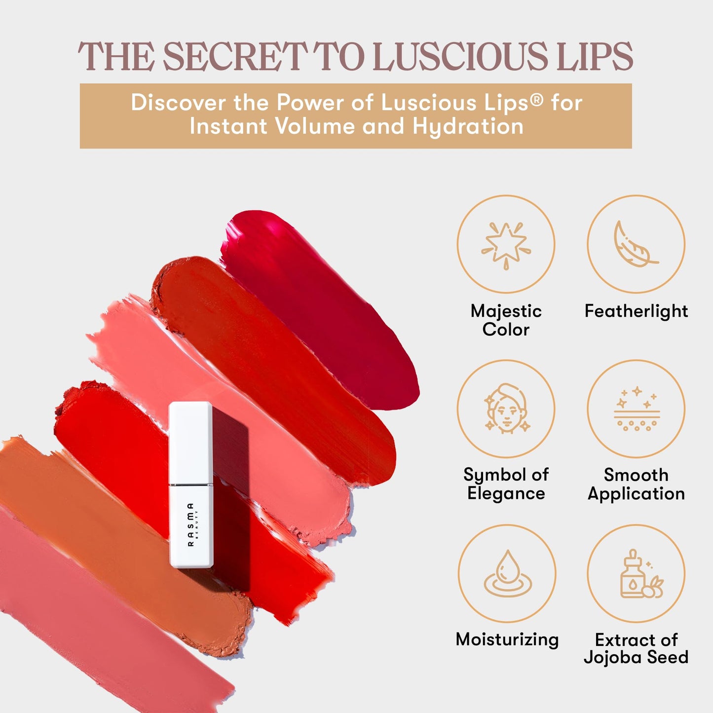 Rasma beauty Luscious Lip, Lip Makeup, Satin Finish, Hydrating Look Lipstick (Bubble), 1 Count (Pack of 1)