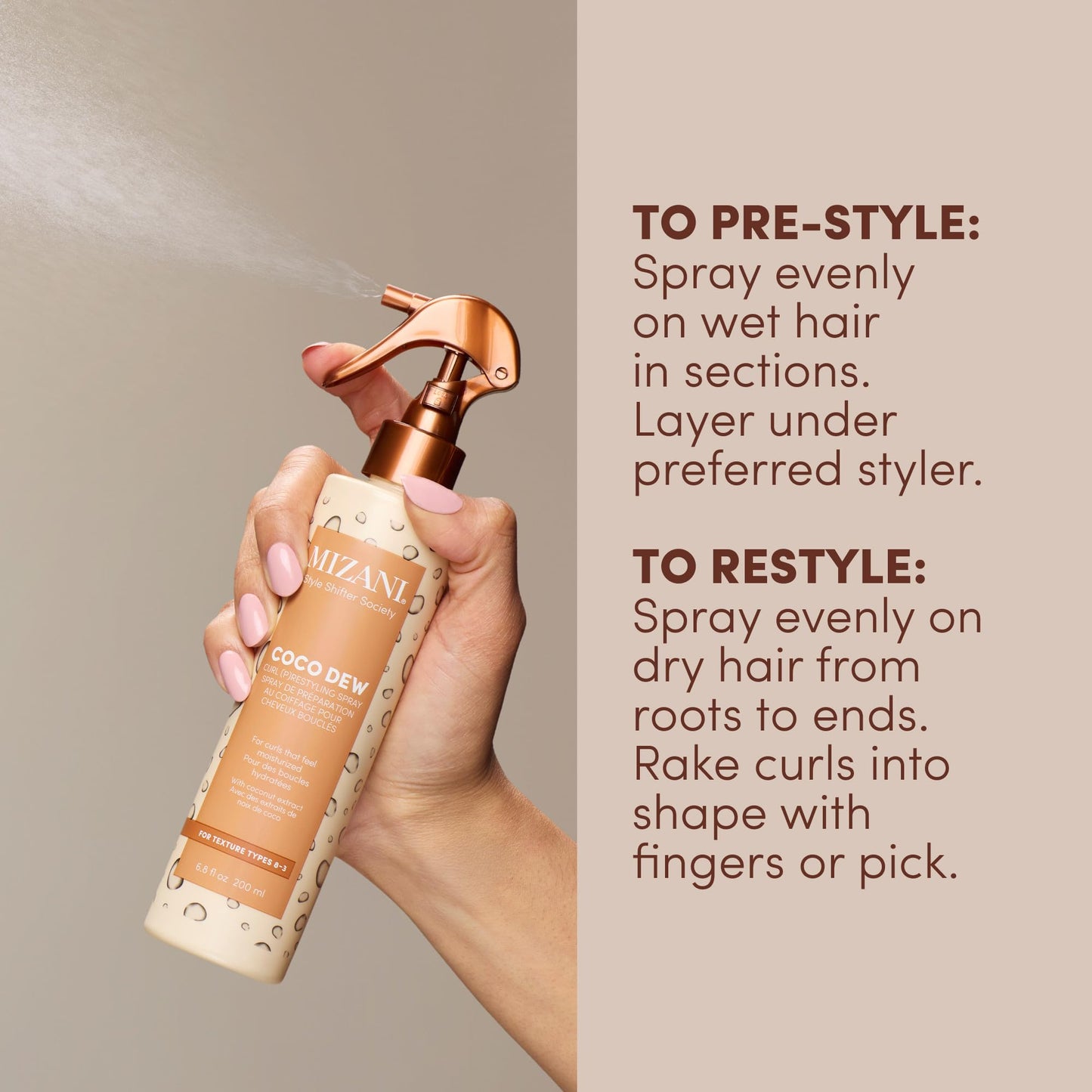 Mizani Style Shifter Society Coco Dew Curl (P) restyling Spray with Coconut Oil, Curl Refreshing Spray, Anti Frizz, Leave In Moisturizer, Silicone-Free