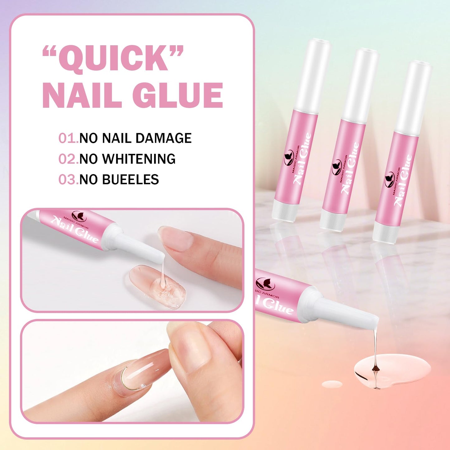 50Pcs Nail Glue for Acrylic Nails Press On Nails Professional Nail Tip Glue Long Lasting Nail Adhesive Glue Super Bond for False Nails Adhesive for Fake NailsTips 0.07oz