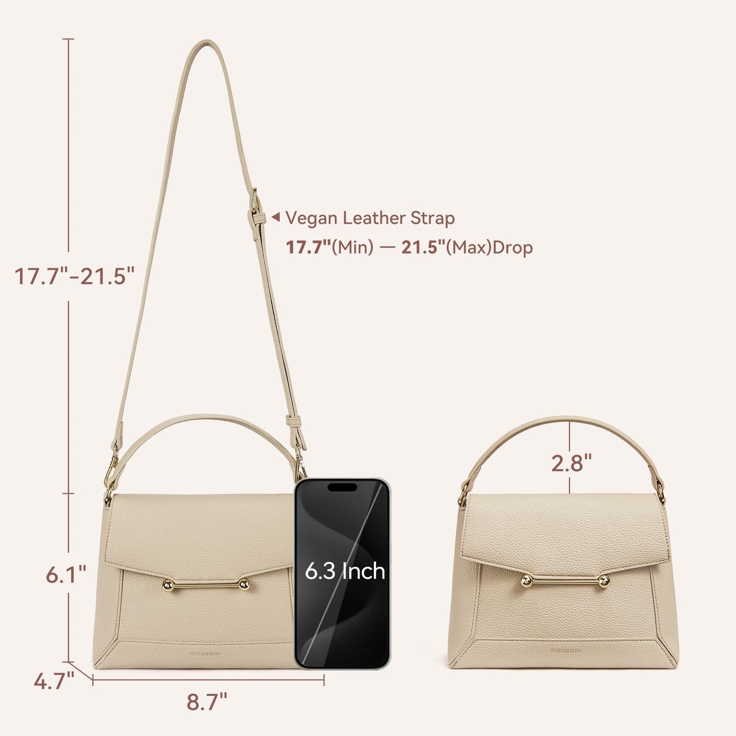 BOSTANTEN Crossbody Bags for Women Vegan Leather Small Purse with Top Handle Shoulder Handbags for Everyday Use