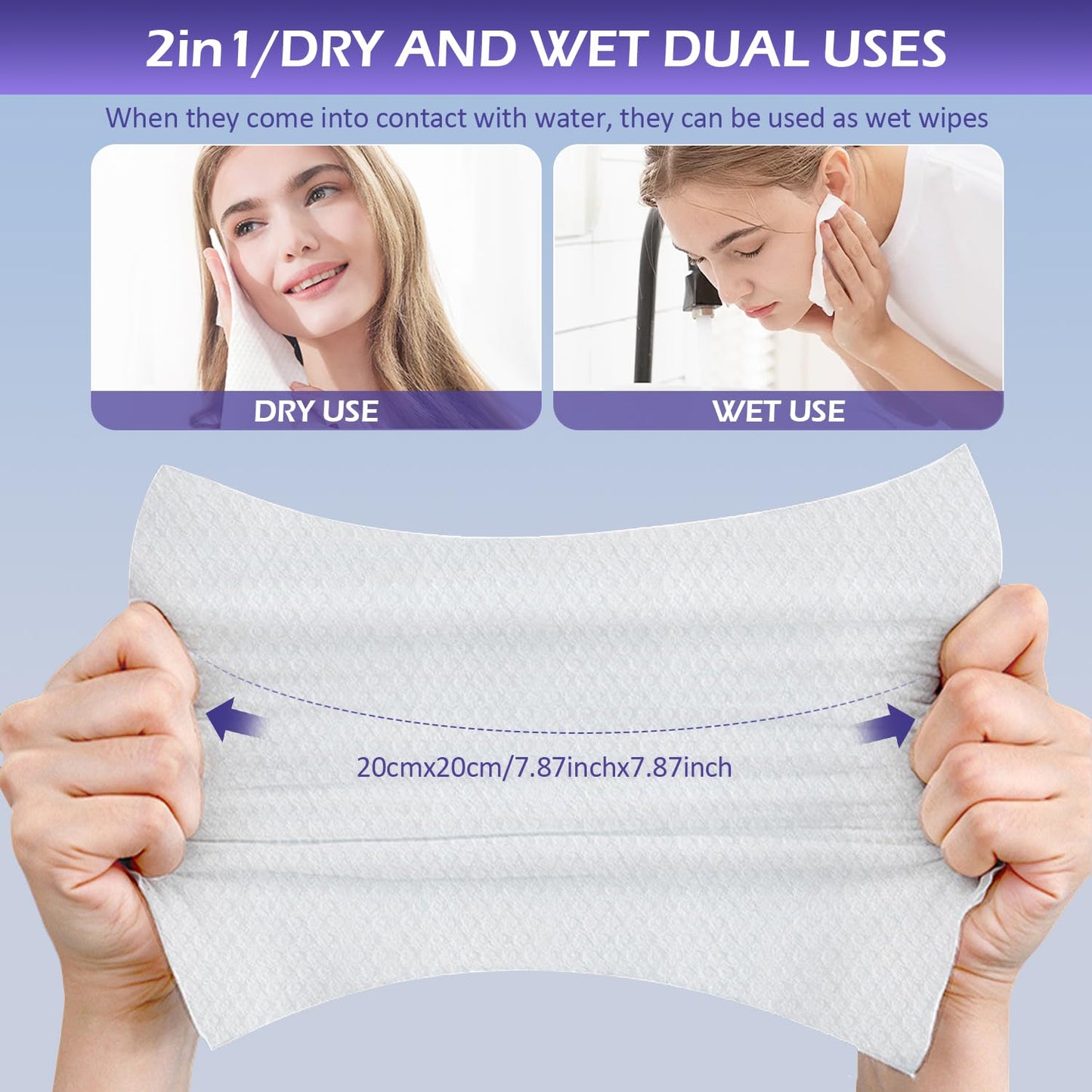 Disposable Face Towel 400 Count, Face Towels, Soft Cotton Dry Wipes Facial Cloths Towelettes for Washing and Drying, Facial Tissue for Cleansing, Skincare and Makeup Remover
