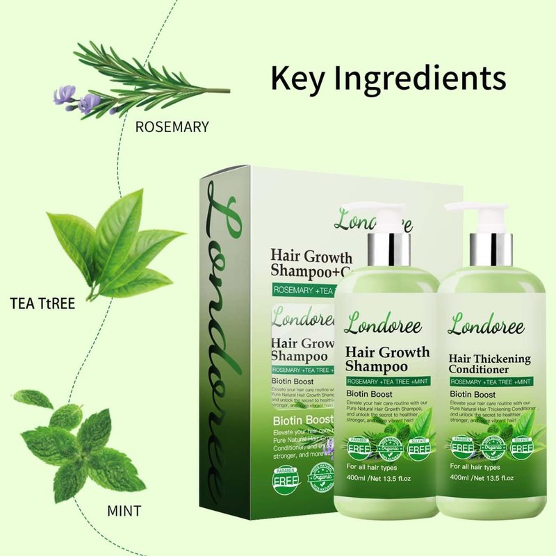 Rosemary Hair Growth Shampoo and Conditioner Set for Thinning Hair – Biotin Thickening Shampoo for Hair Loss, Sulfate Free with Mint and Tea Tree Oil for Scalp Care Women & Men 13.5 oz (400ml) Each