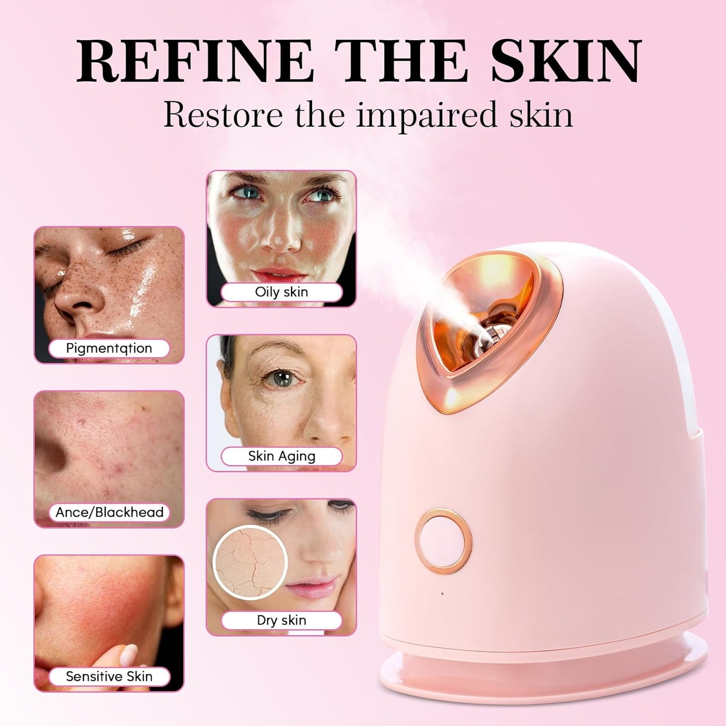 Pjordo Face Steamer - Nano Ionic Facial Deep Cleaning Humidifier | Home Spa with Bonus 4-Piece Skin Kit