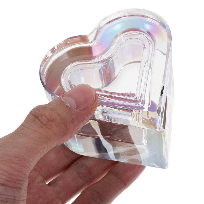 Heart Shaped Glass Nail Dish with Lid - 2.75 Inch Crystal Dappen Dish for Manicure & Nail Art