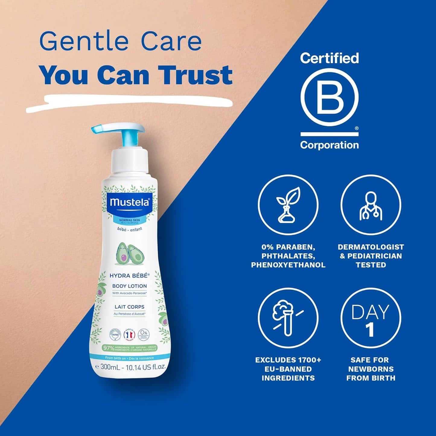 Mustela Hydra Bebe Body Lotion Daily Moisturizing Baby Lotion with Natural Avocado, Jojoba and Sunflower Oil,10.14 Fl Oz - 2-Pack