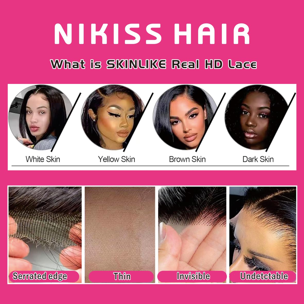 NIKISS 2x6 HD Lace Closure - Ultra-Thin Invisible Body Wave Human Hair | 16 Inch, Pre-Plucked, Bleached Knots