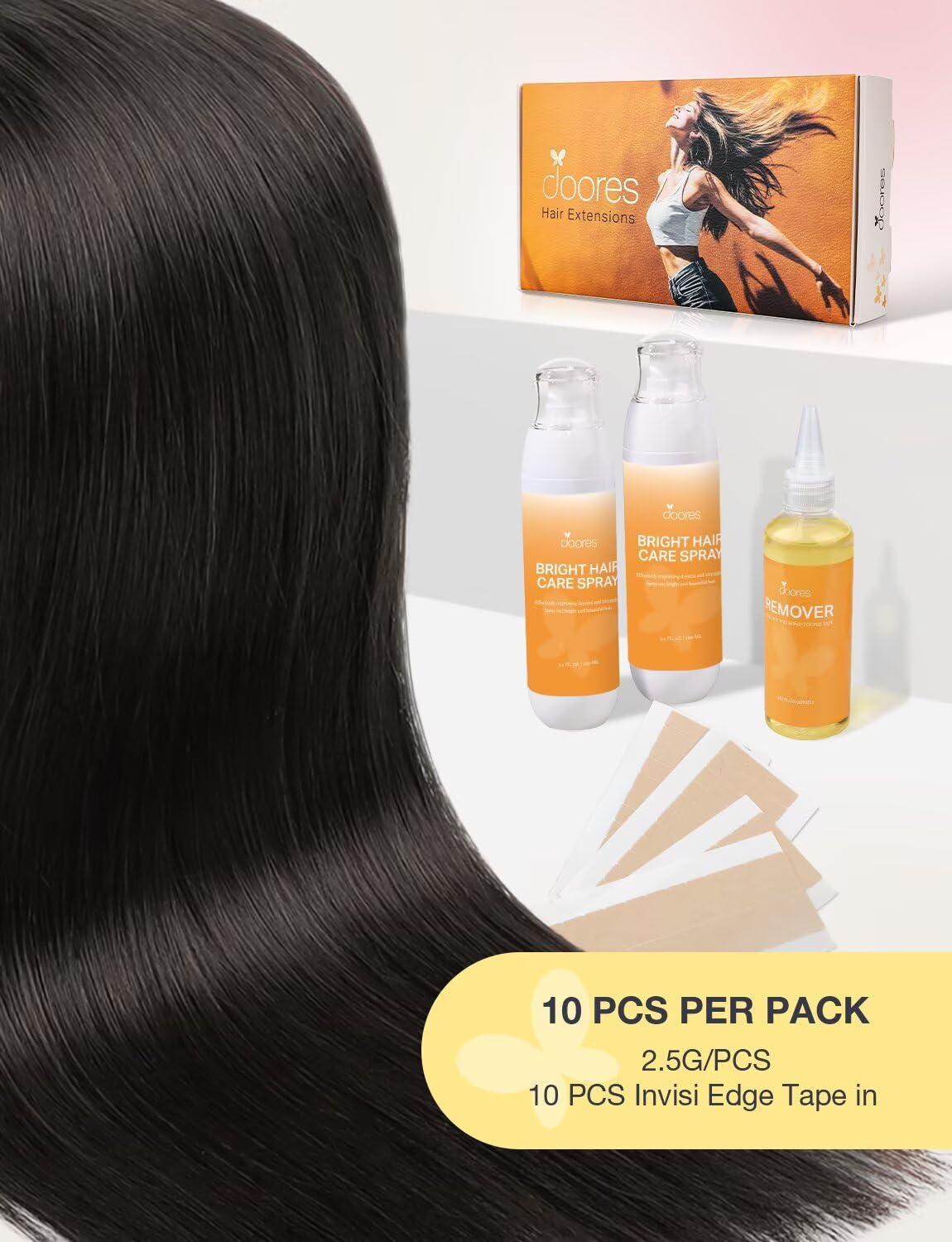 Invisible Tape In Human Hair Extensions - Dark Brown to Chestnut Brown | 10pcs, 16 Inch, Straight