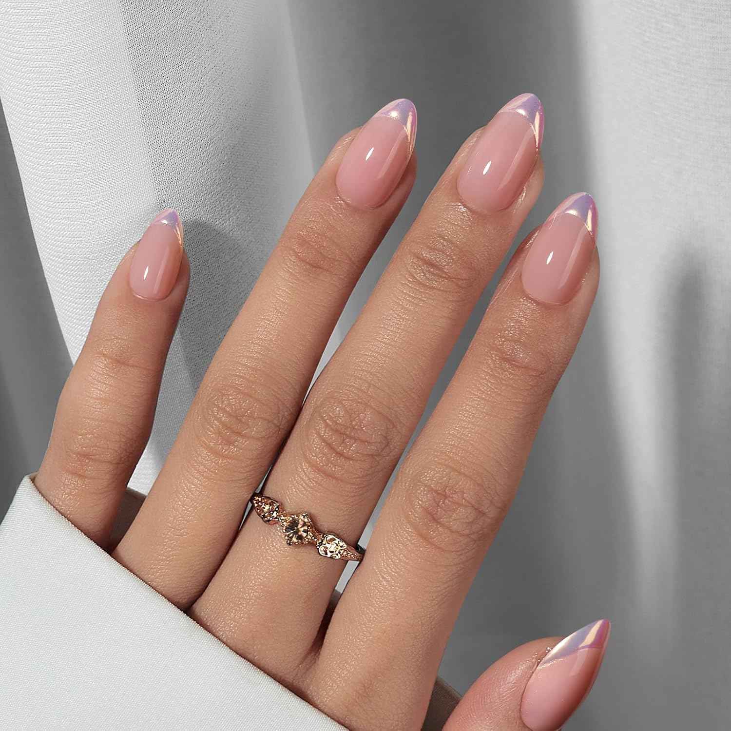 French Tip Almond Press On Nails - Short, Natural Fit, Classic & Dazzling Pink