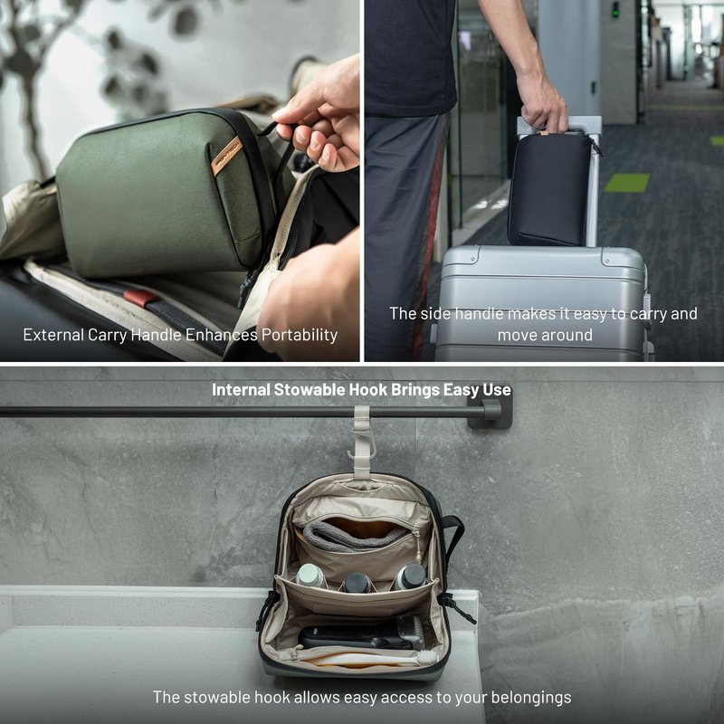 PGYTECH Wash Pouch Hanging Toiletry Bag for Men, Waterproof Dopp Kit Travel Makeup Bag Organizer for Toiletries & Cosmetics, Black