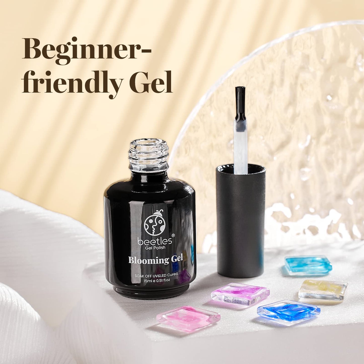 Beetles Nail Blooming Gel 15ml Clear Uv Led Blossom Gel and 2 Pcs 15ml Black White Colors Gel Polish Set
