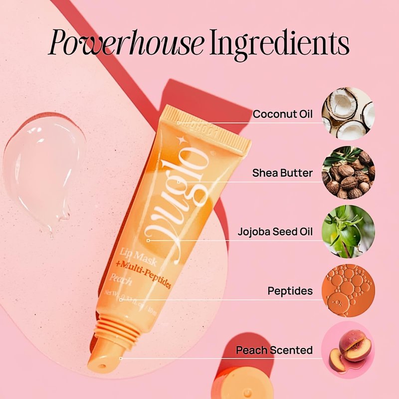 YUGLO Peach Overnight Lip Mask with Multi Peptides, Korean Lip Sleeping Mask & Hydrating Lip Balm for Dry Lips, Nourishing Lip Moisturizer for Soft, Smooth, Glossy Looking Lips