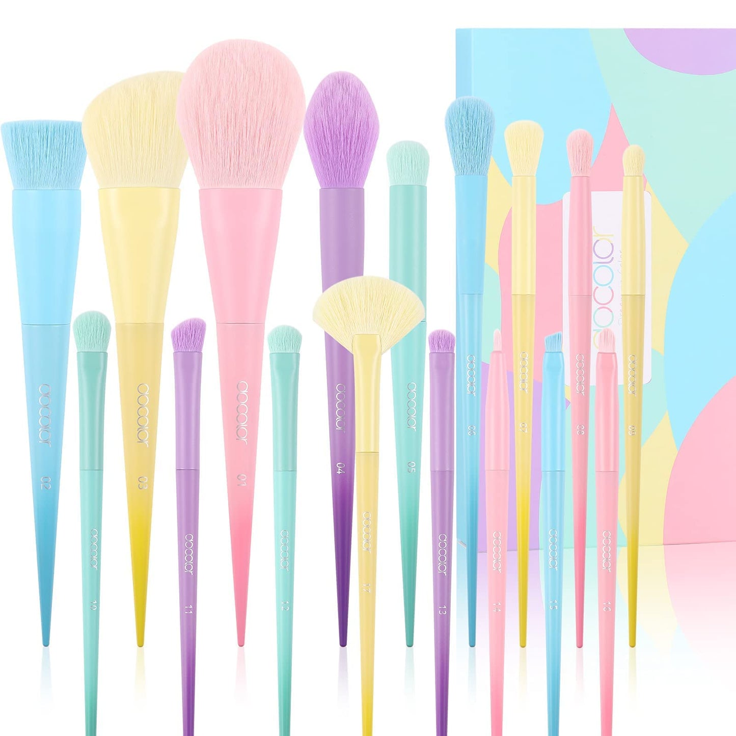 Docolor 15Pcs Eye Makeup Brushes Set + 17Pcs Colourful Makeup Brush Set Premium Kabuki Foundation Blending Face Powder Synthetic Makeup Brushes Set
