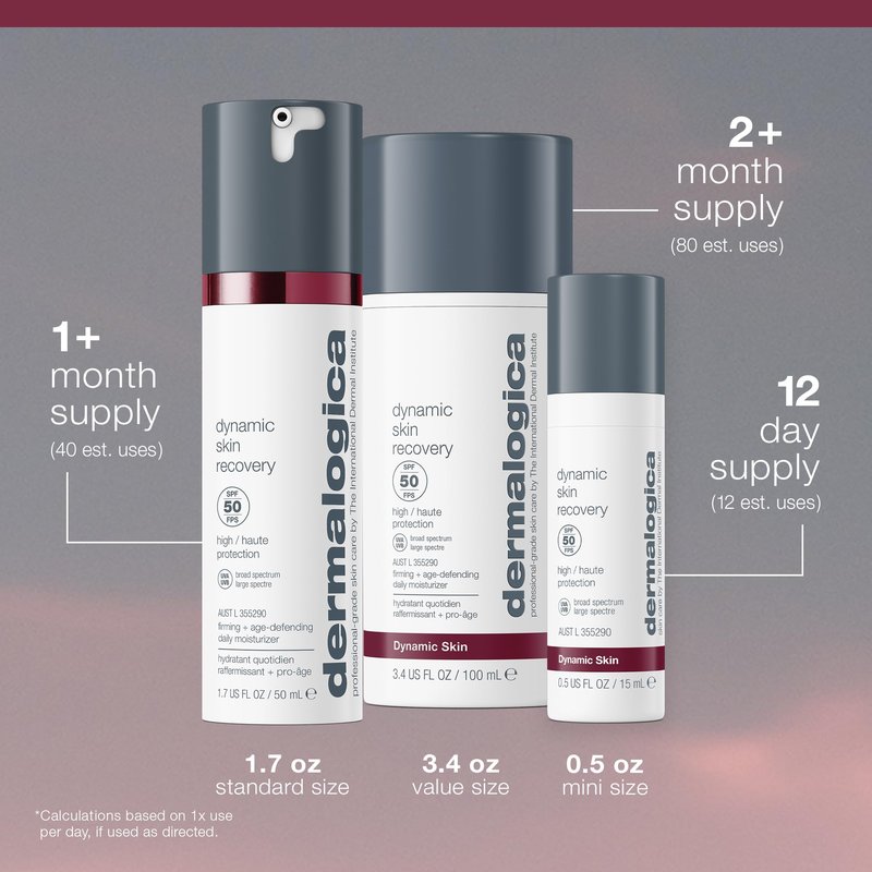 Dermalogica Dynamic Skin Recovery SPF50, Anti-Aging Face Sunscreen Moisturizer, Medium-Weight Non-Greasy Broad Spectrum, 3.4 Fl Oz