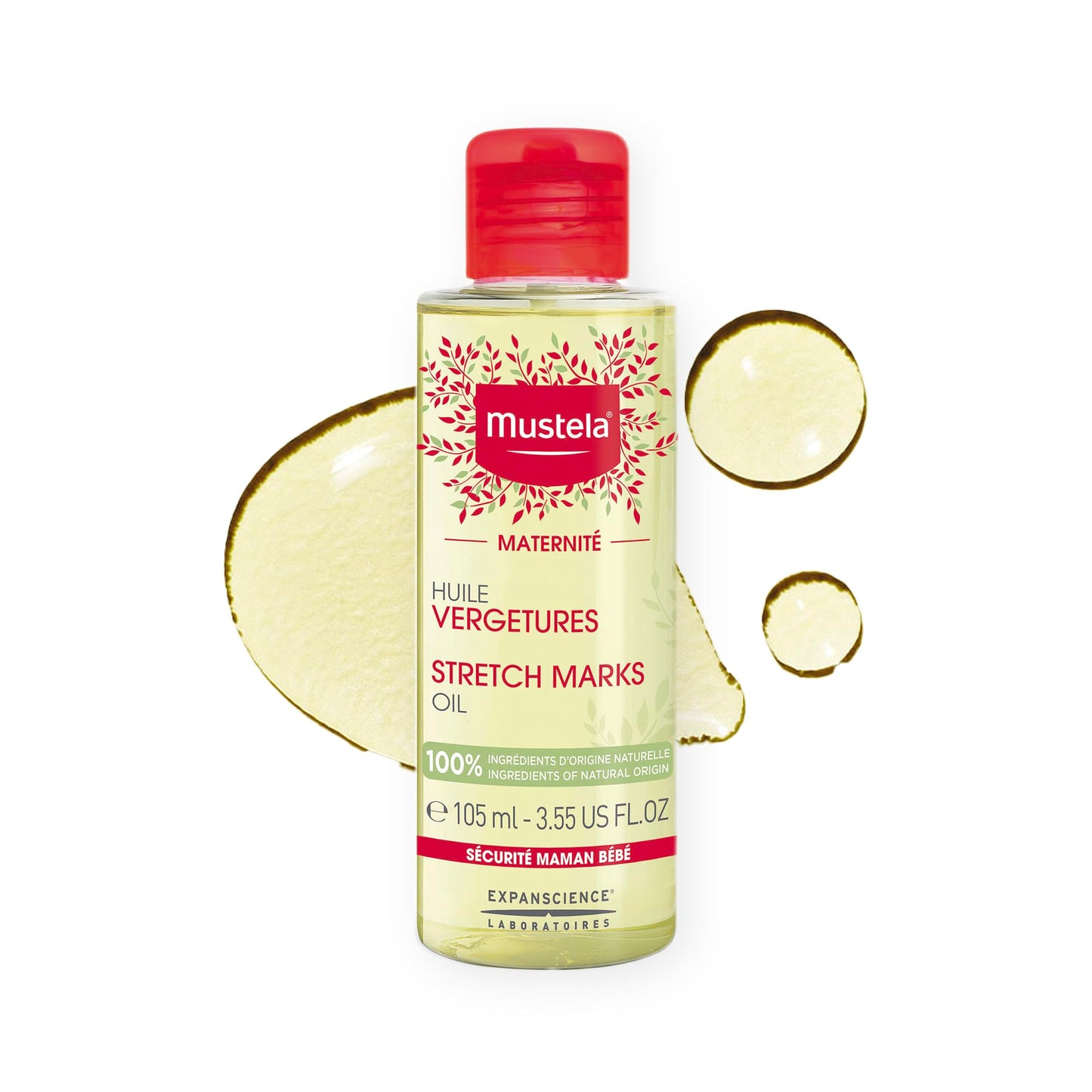 Mustela Maternity Stretch Marks Oil - Natural Pregnancy Skincare Belly Massage Oil with Vitamin E, Avocado, Maracuja & Sunflower Oil - EWG Verified & Fragrance Free - 3.55 fl. oz.
