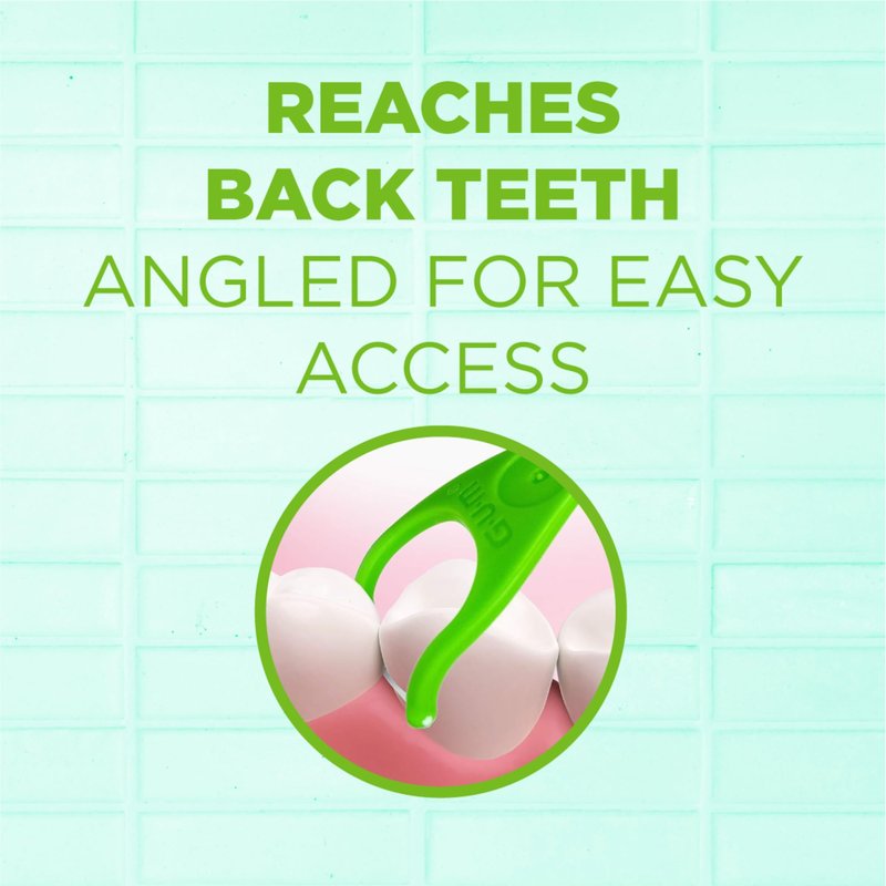 GUM Angled Clean Dental Floss Picks, Extra-Strong Shred-Resistant Floss with Easy-Grip Handle, Angled for Easy Reach, Fresh Mint Flavor, 75 Count (Pack of 4), 300 Total