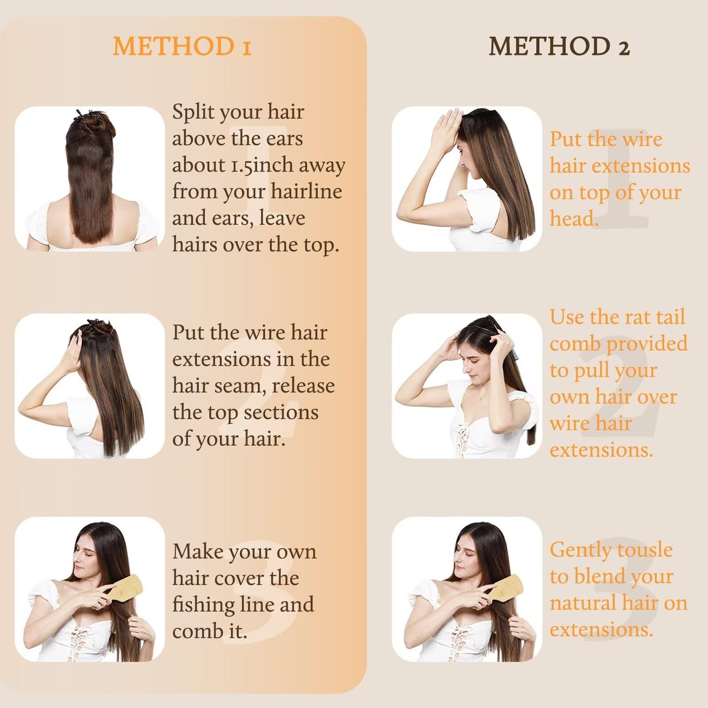 DOORES Wire Hair Extensions Chocolate Brown 14 Inch 75 g Remy Human Wire Hair Extensions Invisible Transparent Line Adjustable Hairpieces Secret Straight