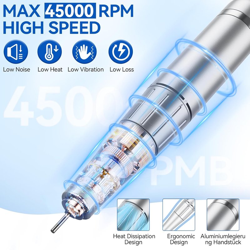 Professional Electric Nail Drill - 45000RPM Nail File with 12 Bits | Gel & Acrylic Manicure (White)