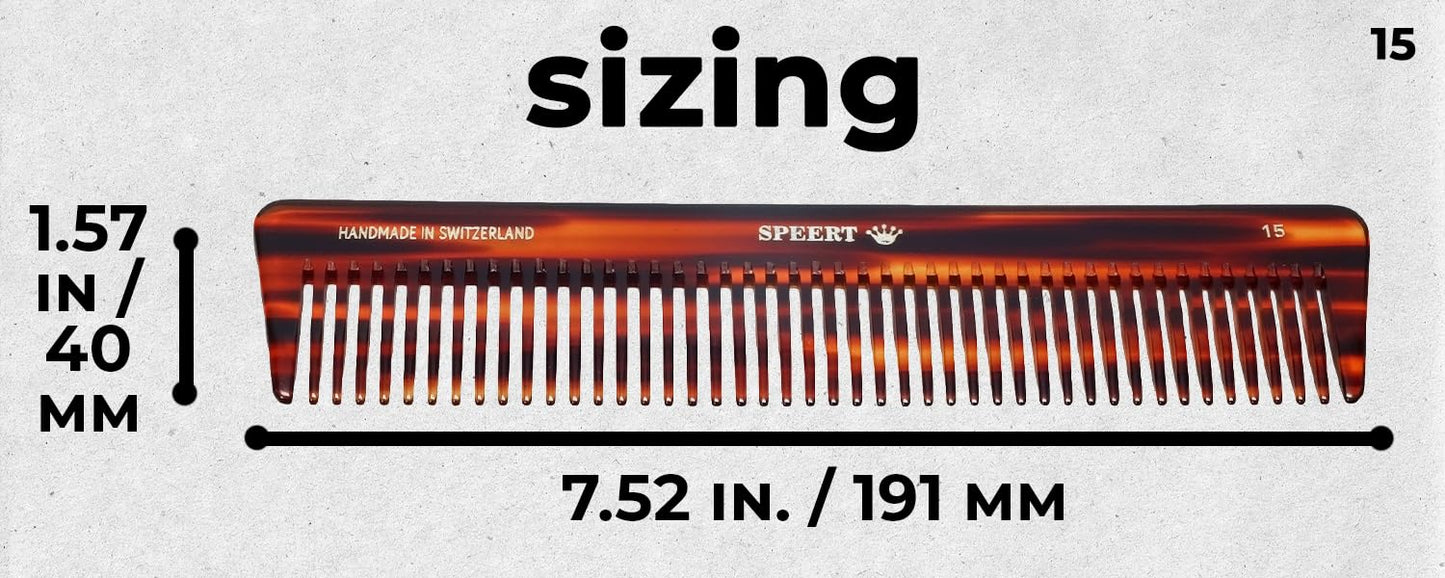 Speert #15 Handmade Wide Tooth Comb Tortoise Havana Acetate Thick Coarse Curly Detangling Parting Grooming Teasing Hair Styling Hairdresser Barber Hairdressing Wet Dry Pocket Travel Women Men Kids