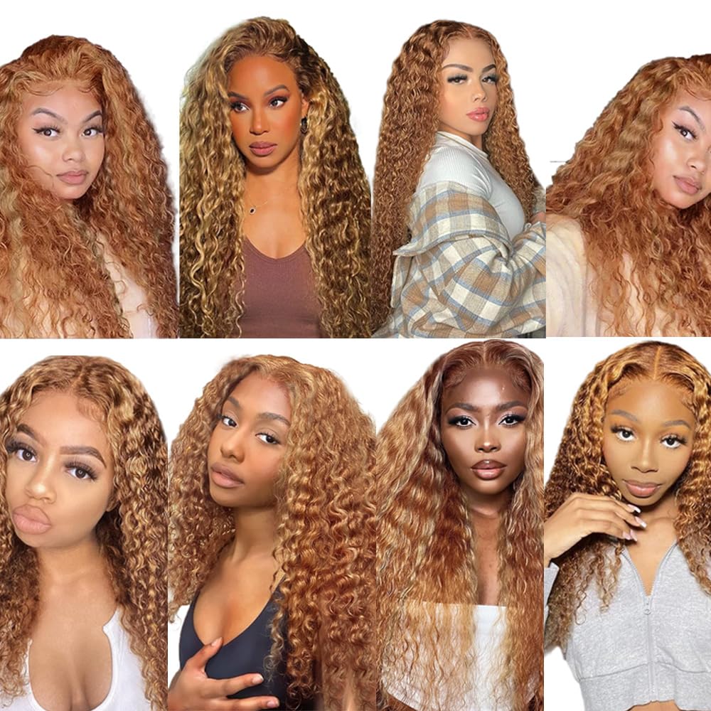 P27/30 Deep Wave Bundles Honey Brown Human Hair Bundles 28 28 28 Inch 2 Tone Honey Blonde Mixed With Light Brown Double Weft Real Ombre Hair Extensions