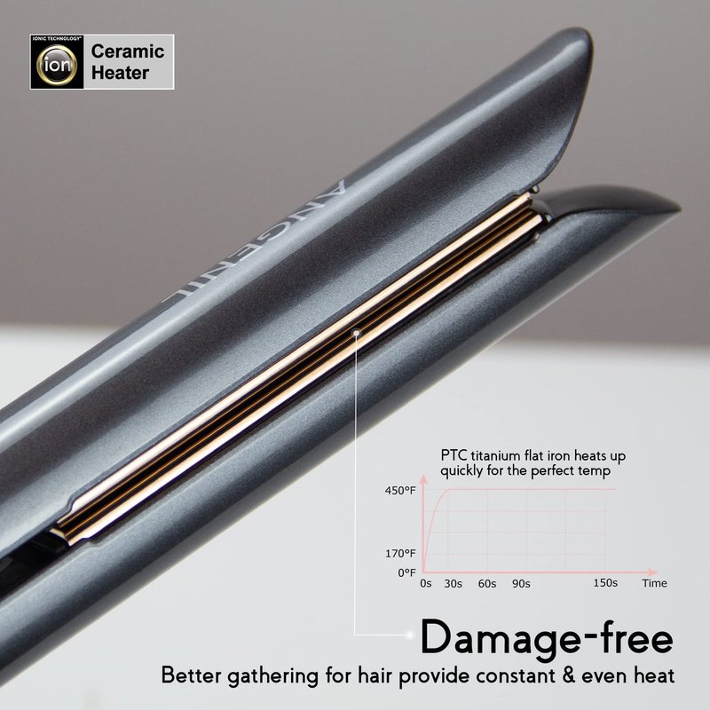 ANGENIL Titanium Flat Iron Hair Straightener and Curler 2-in-1, Professional Flat Iron Curling Iron in One, Dual Voltage Hair Straightening for Women Styling Tools, 30S Fast Heating, (290°F-450°F)