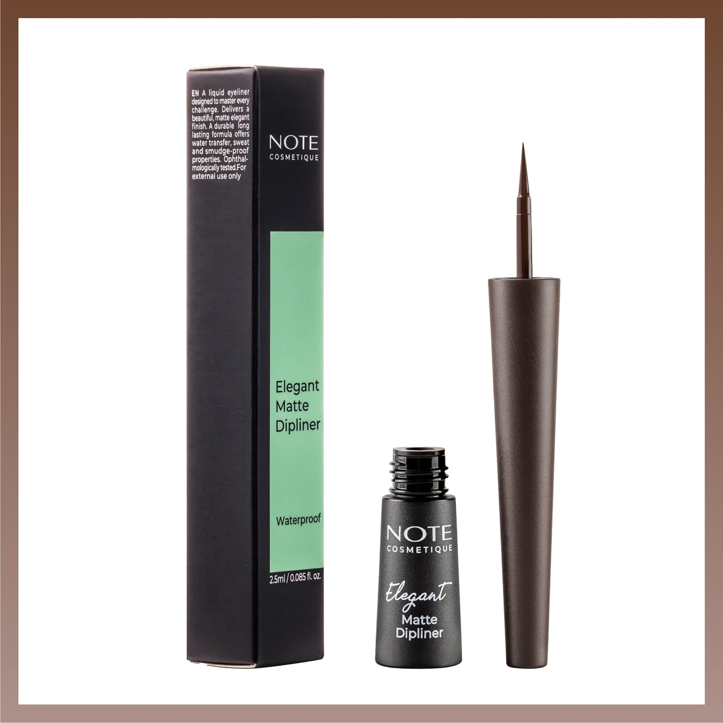 NOTE Cosmetique Elegant Matte Dipliner - Smudgeproof Liquid Eyeliner with Felt Tip - Waterproof Eyeliner - 02 Coffe Brown - 0.085 oz