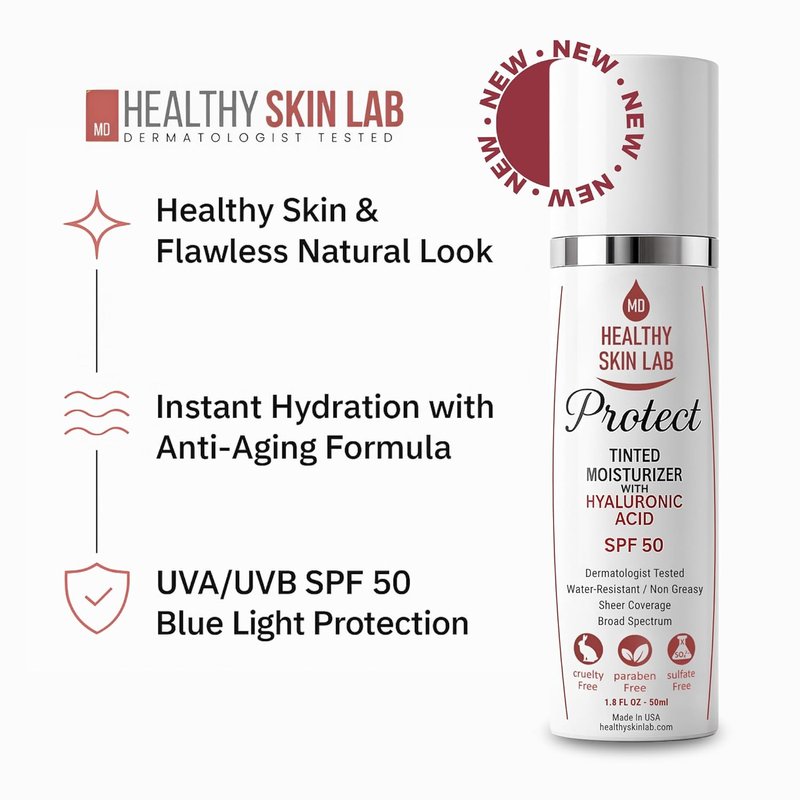Protect Tinted Moisturizer SPF 50 - Lightweight Hydrating Mineral Sunscreen with Hyaluronic Acid | Sheer Universal Tint, 1.8 oz
