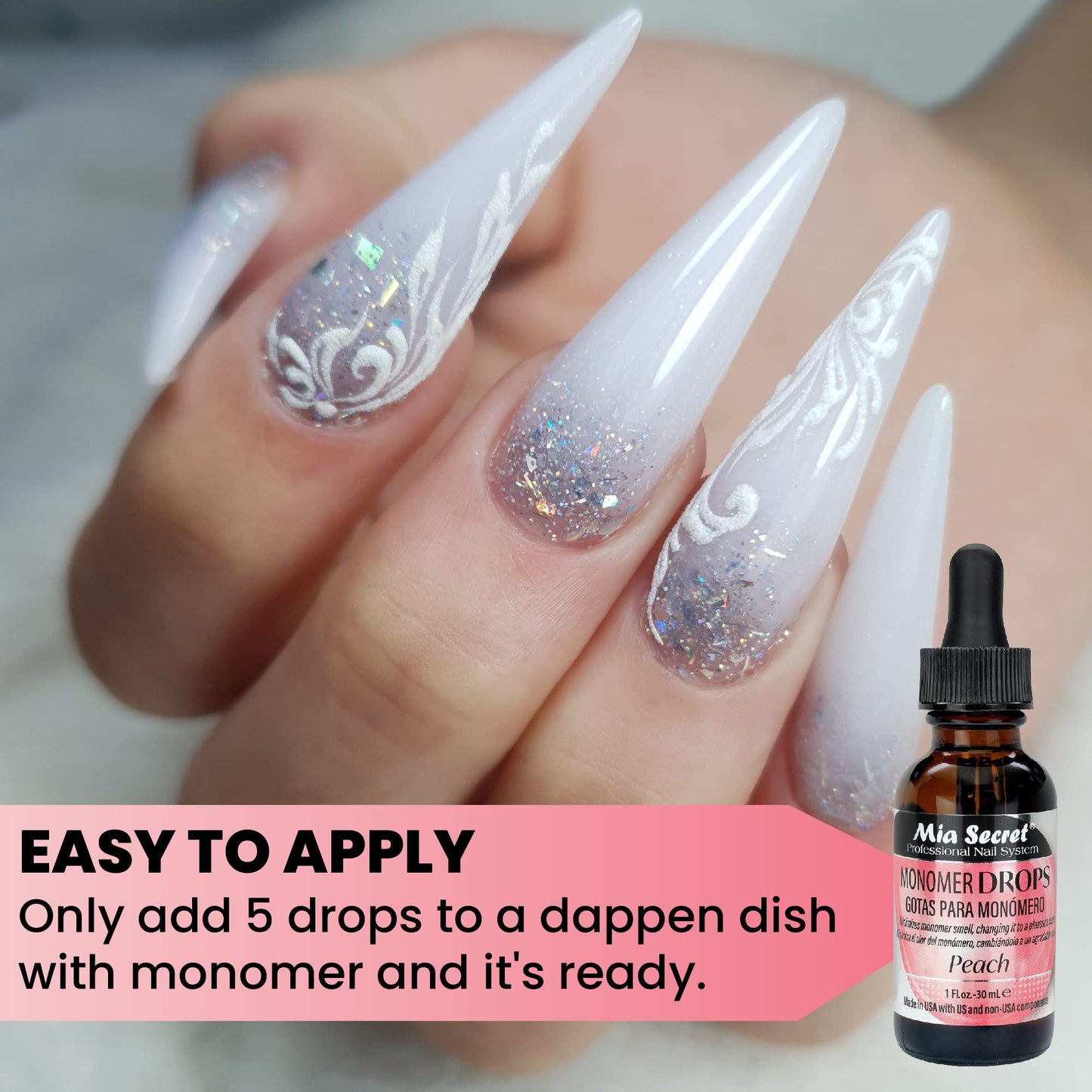 Mia Secret Monomer Drops - Peach Scent - 1oz - Odor Neutralizer - Liquid Acrylic